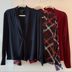Ann Taylor blouses - navy, plaid, burgundy/red
